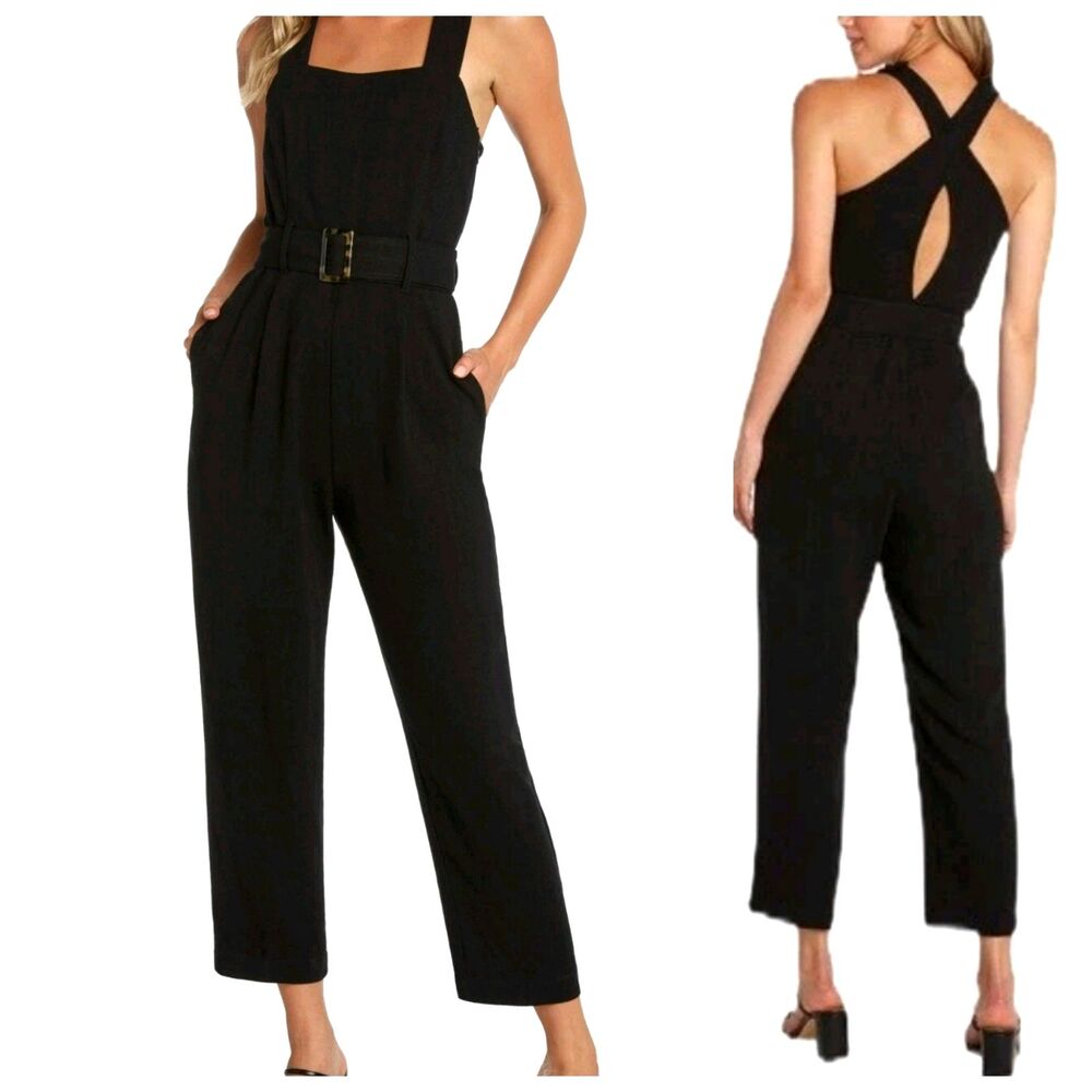 NWT Willow Women's Jumpsuit Size XL Black Solid Sleeveless Belted Cropped